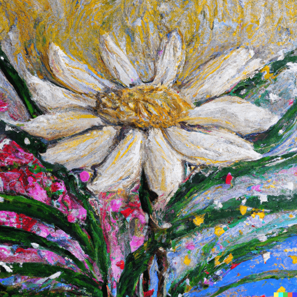 Impressionist oil painting of a beautiful flower, subtly psychedelic, lovely, delightful, harmonious, wonderful, delicate