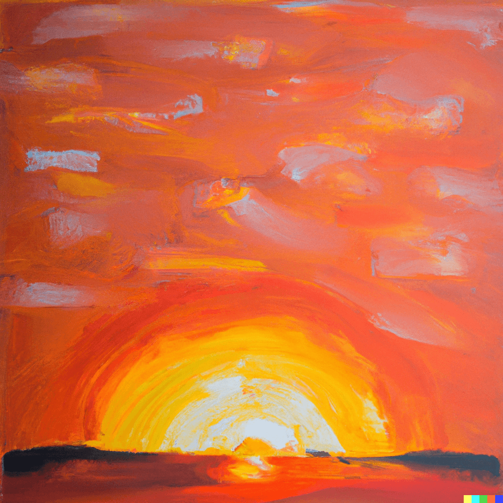 Impressionist oil painting of the sun setting, ambient album cover, beautiful, harmonious color scheme