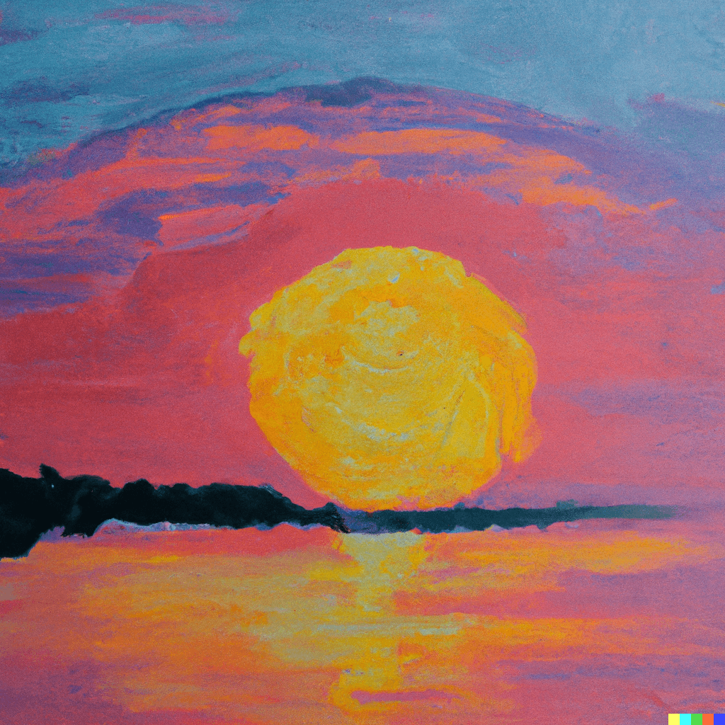 Impressionist oil painting of the sun setting, ambient album cover, beautiful, harmonious color scheme