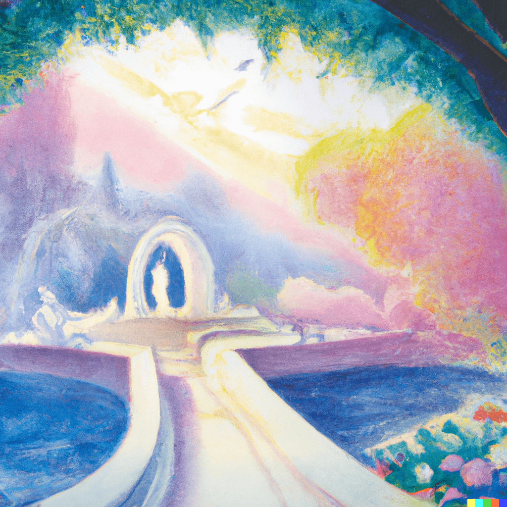 watercolor painting of The Garden of the Prophet by Kahlil Gibran, pastel colorscape, mystical, beautiful