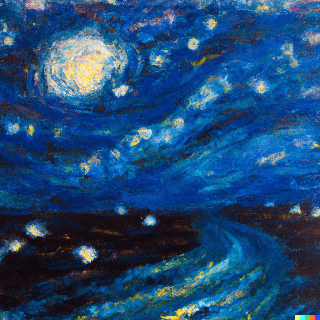 cosmic blue glow patterns emanating from the ocean, oil painting by Monet
