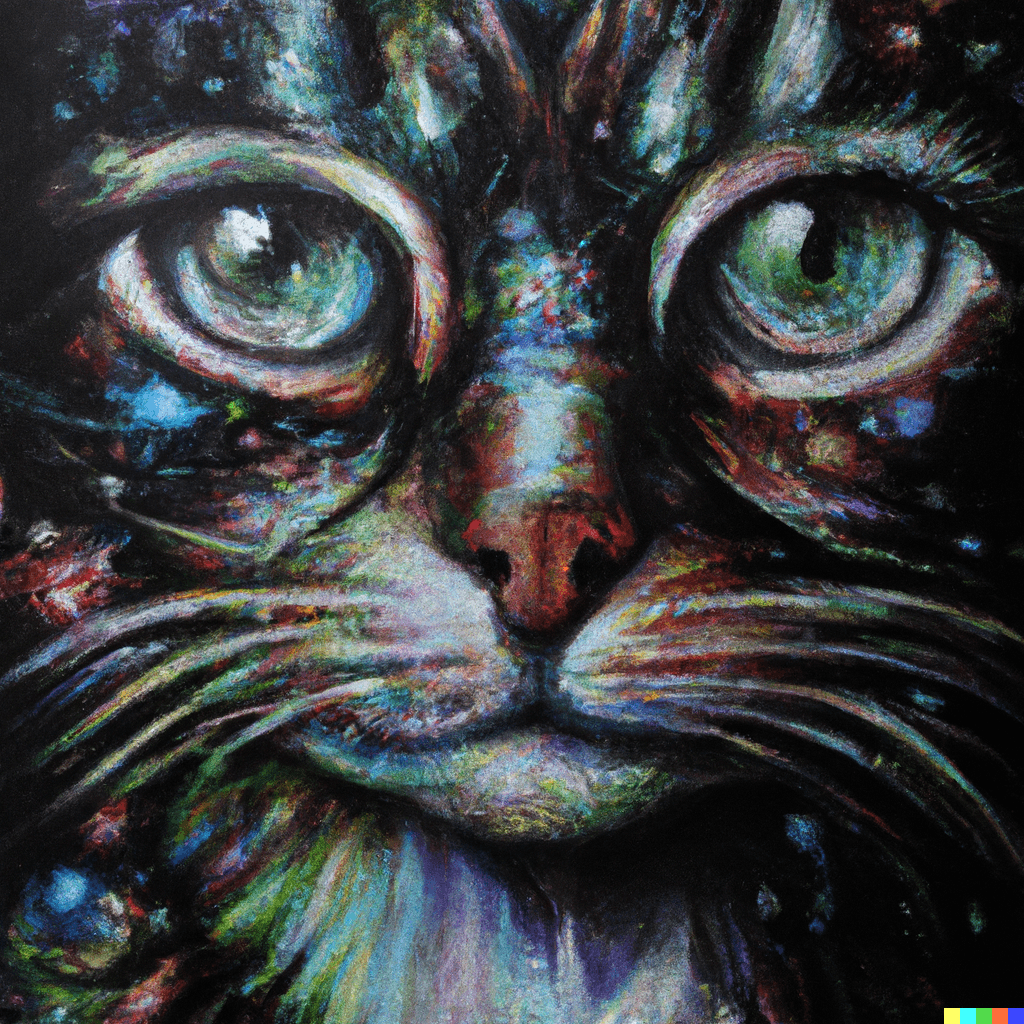 Extremely detailed oil painting of a cat by Von Wright, high definition, with subtle psychedelic details