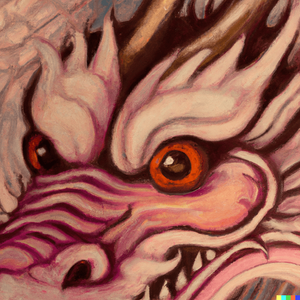 Oil painting of a subtly smiling Chinese dragon, detailed, mysterious