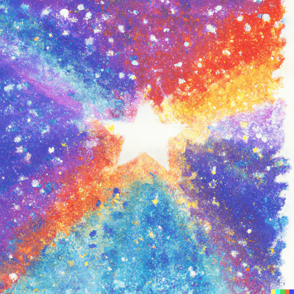 glitter in the sky, rainbow star, abstract watercolor painting by Monet
