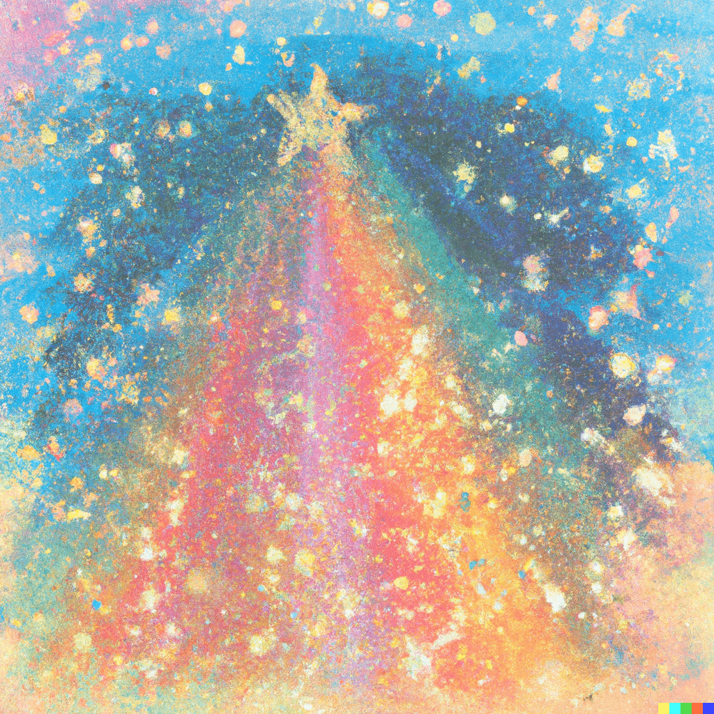 glitter in the sky, rainbow star, abstract watercolor painting by Odilon Redon, pastel colorscape