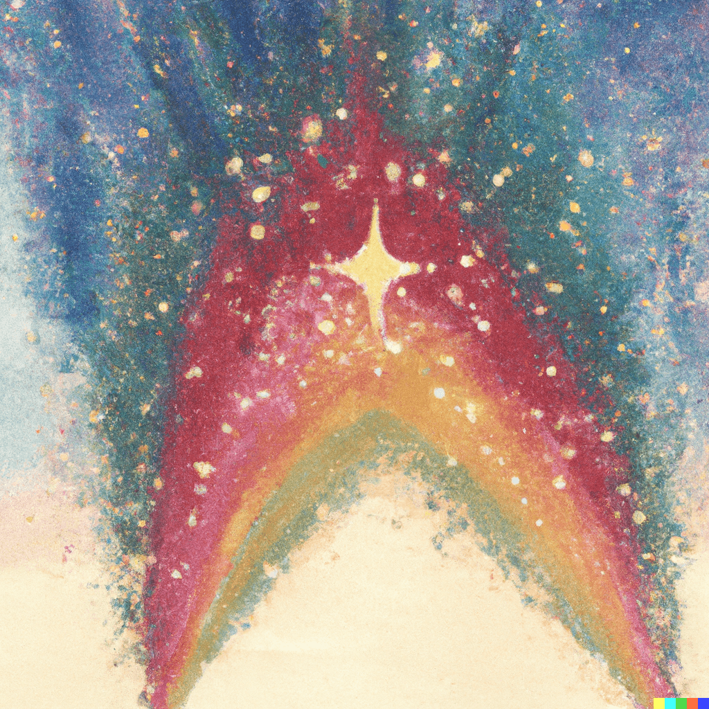 glitter in the sky, rainbow star, abstract watercolor painting by Odilon Redon, pastel colorscape